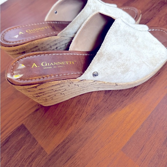 A Giannetti Italian Cork Wedge Stylish Tan Wedge Sandals Size 9 - Picture 4 of 8